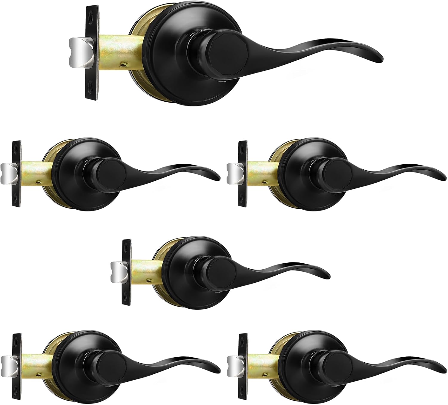 Probrico Wave Shape Passage Door Lever Black Keyless Handle Set