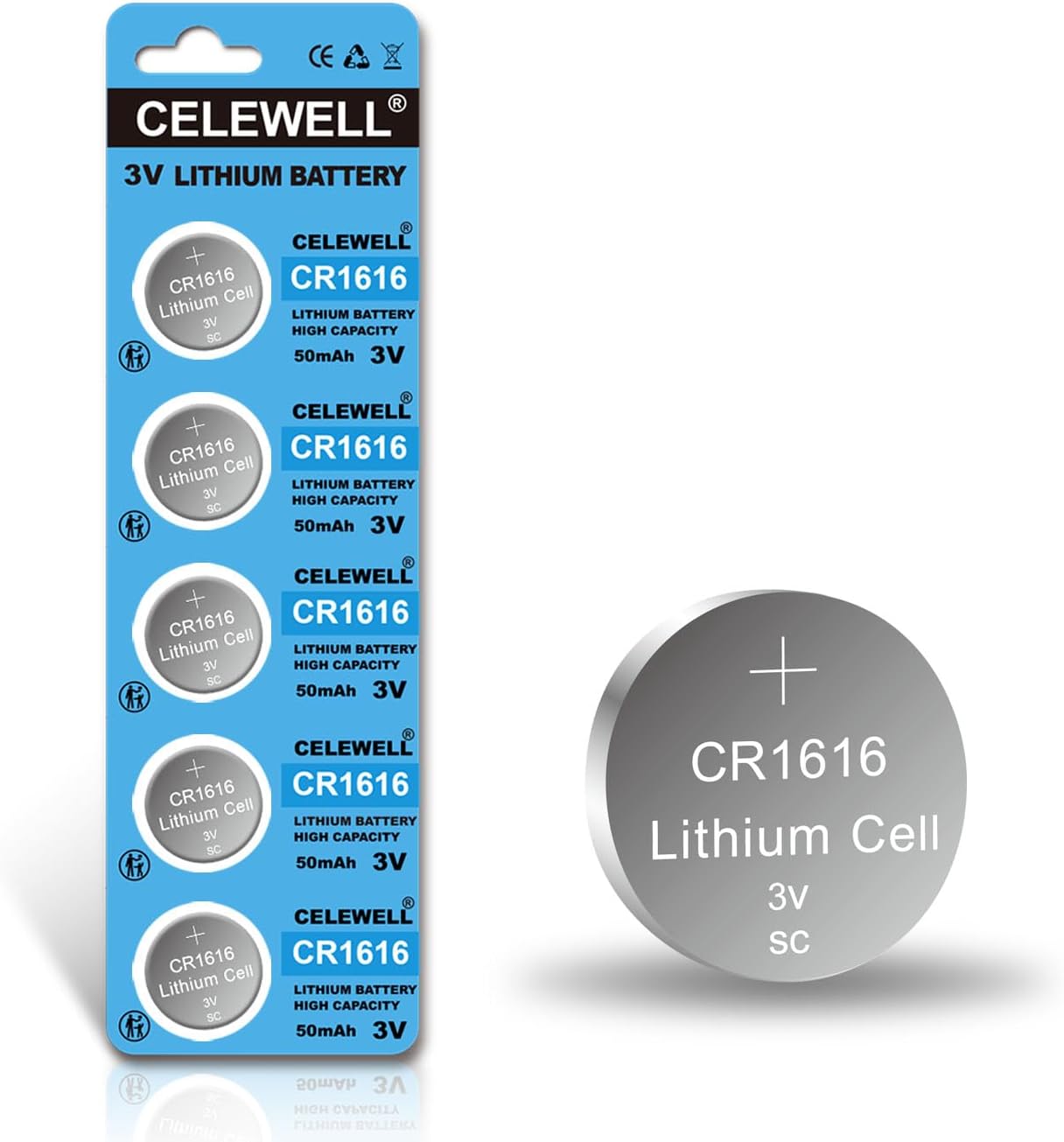 CELEWELL CR1616 5 Pcs 3V Lithium Battery - 5-Year Warranty!