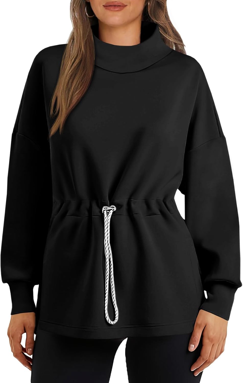 Stylish Women's Turtleneck Sweatshirts with Drawstring Waist