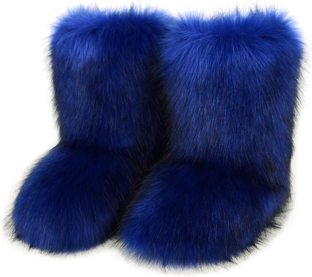 Furry Faux Fur Boots for Women - Cozy Mid Calf Snow Booties