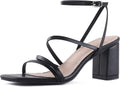 LACUONE Strappy Heels Block Heels Square Toe Chunky Ankle Pump Sandals