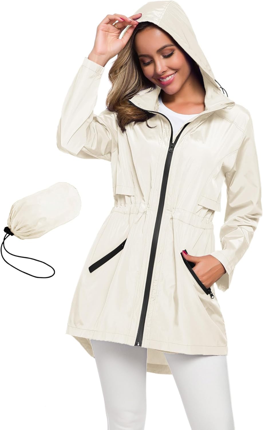 Avoogue Women's Long Raincoat with Hood - Lightweight Windbreaker