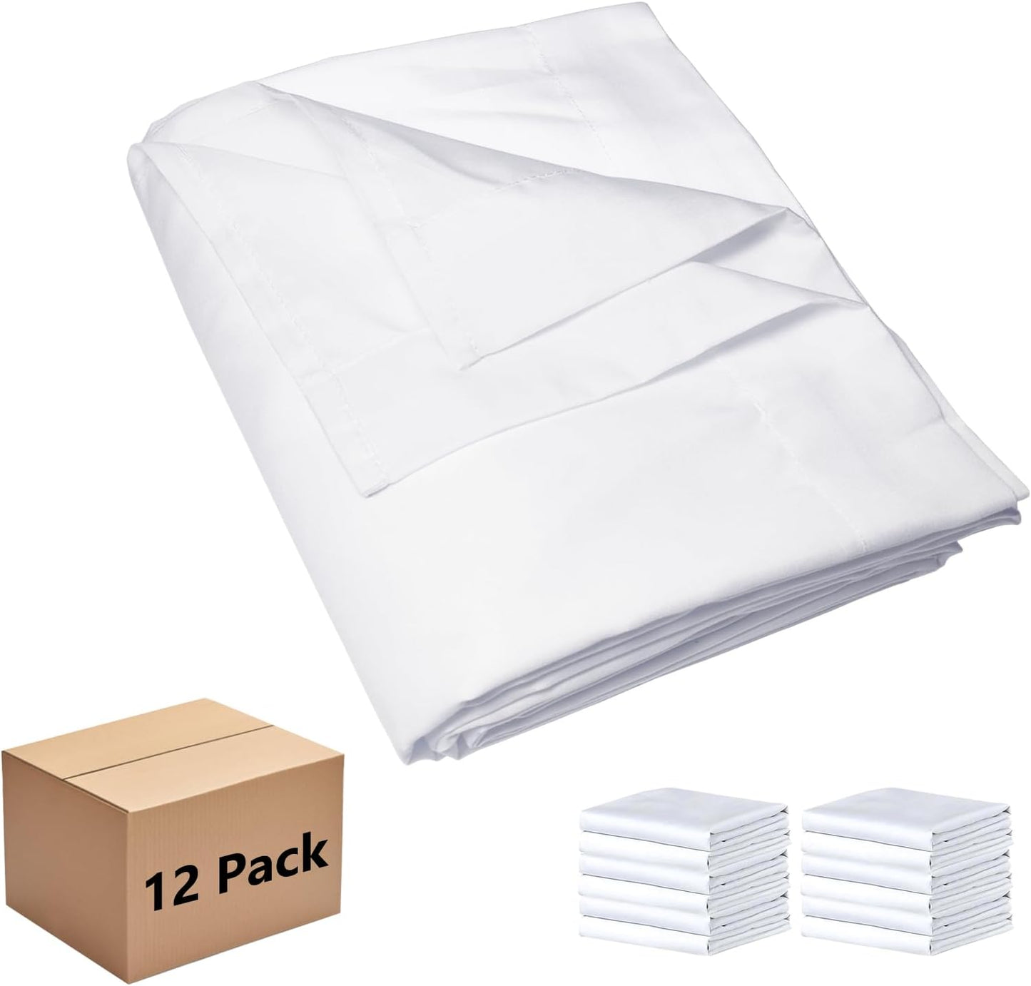 Bulk Full Flat Sheets 12 Pack for Hotels and Rentals, White