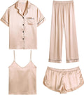 SWOMOG Womens Silk Satin Pajamas Sets 4pcs - Luxury Sleepwear Set