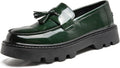 Men's Black Patent Leather Platform Loafers with Tassel - Slip-On