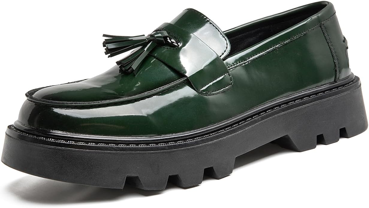 Men's Black Patent Leather Platform Loafers for Business Work