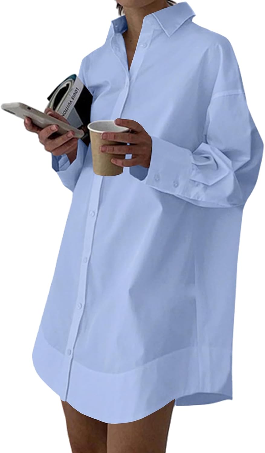 LYANER Women's Casual Shirt Dress with Collar and V Neck Style