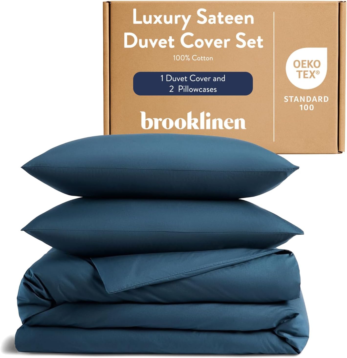 Luxury Sateen Duvet Cover Set King Size in Abyss Blue