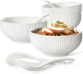 Artena Soup Bowls & Spoons Set 26 OZ - Sturdy Embossed Ceramic Bowls