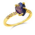 Alexandrite Real Raw Crystal Dainty Ring in Yellow Gold - Birthstone