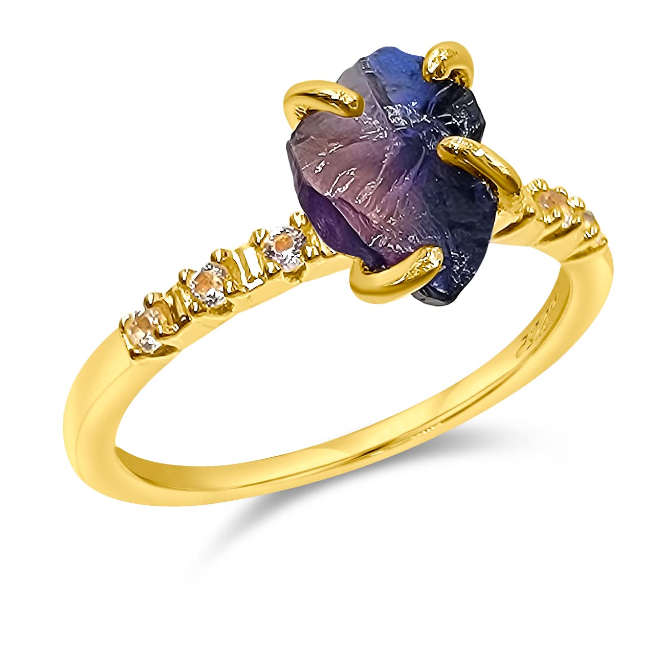Real Raw Crystal Dainty Ring in Yellow Gold for Birthstone Gifts