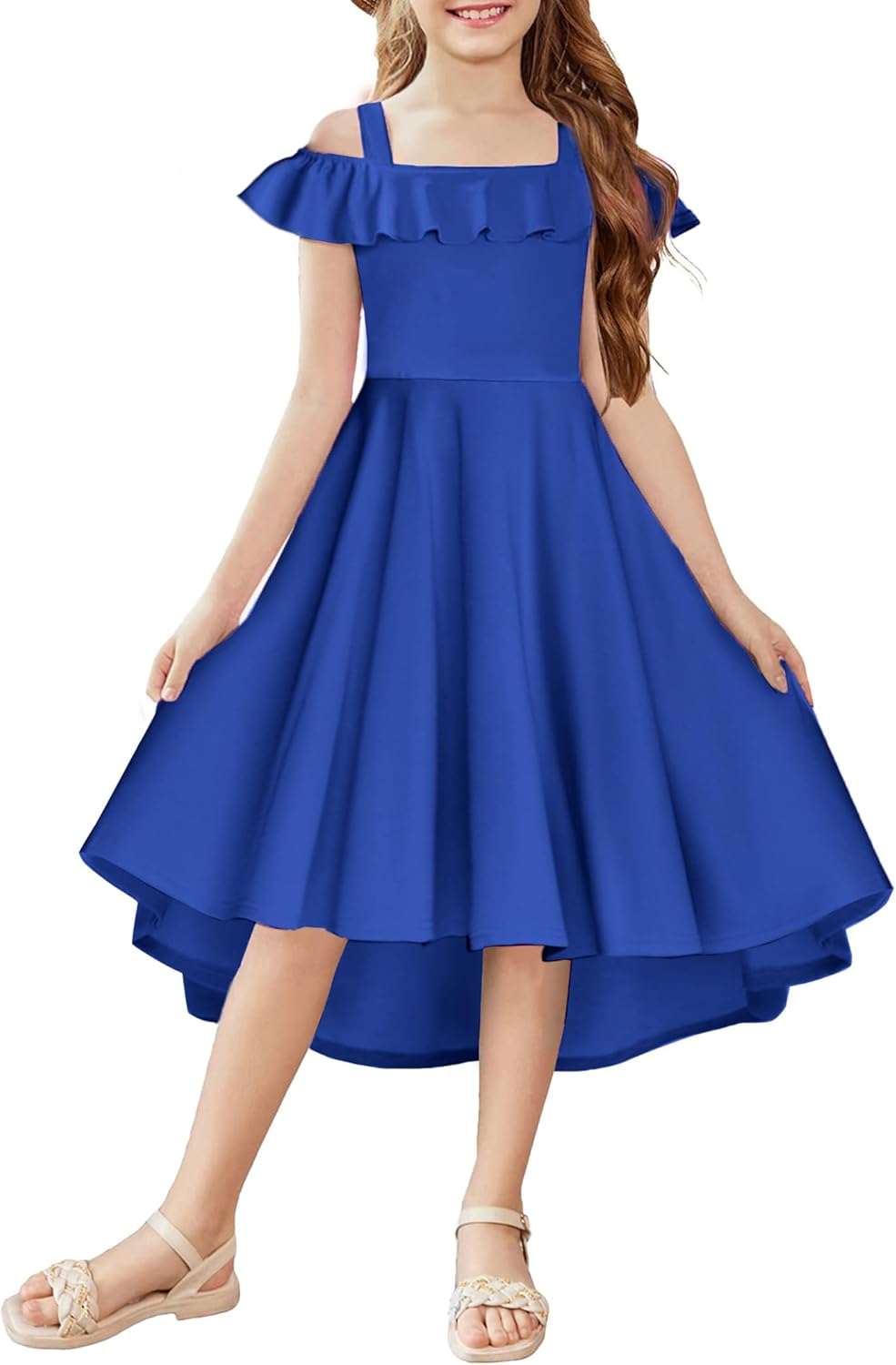 Arshiner Girls Summer Dress Off Shoulder Flutter Sleeve Midi