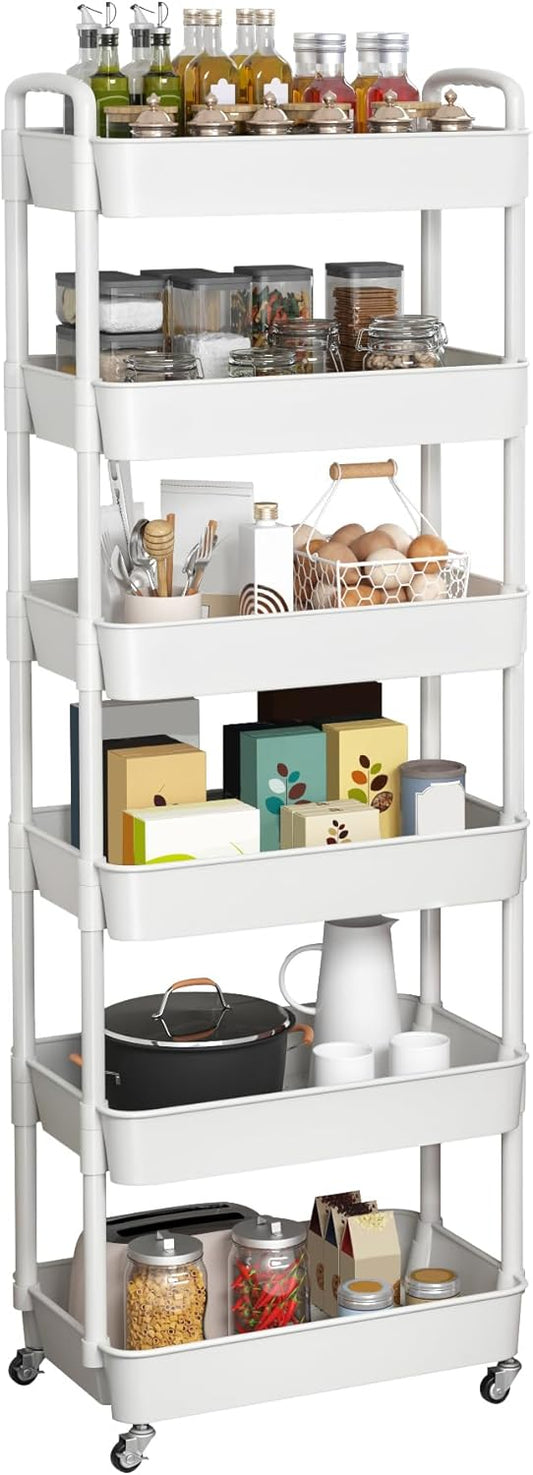 Sywhitta 6-Tier Plastic Rolling Utility Cart for Storage