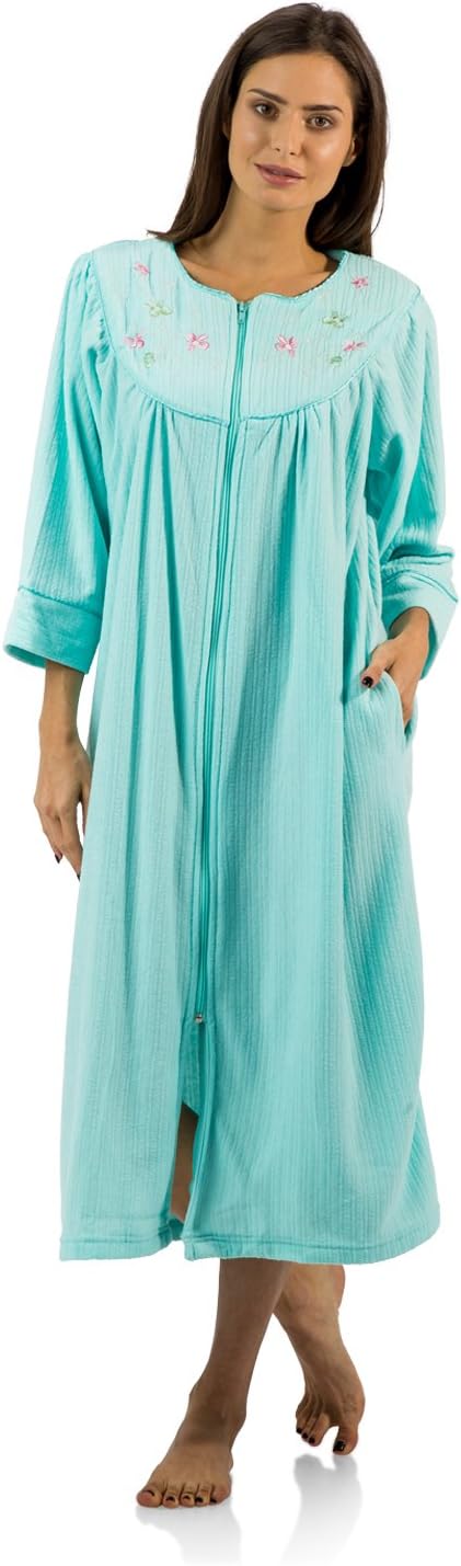 Casual Nights Women's Zipper Front Jacquard Fleece Long Robe