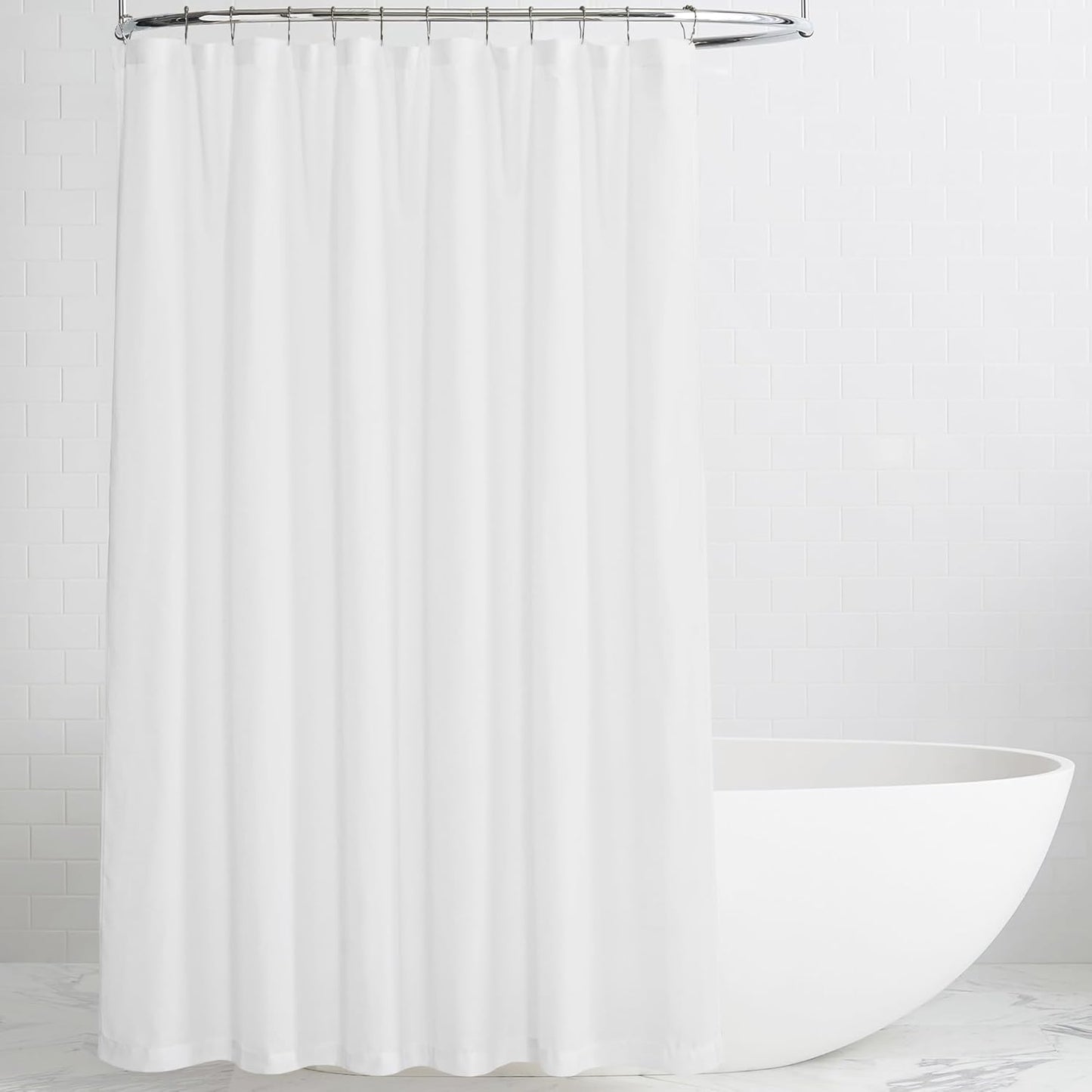 KGORGE White Linen Shower Curtain - Quick Dry, Semi-Sheer Privacy