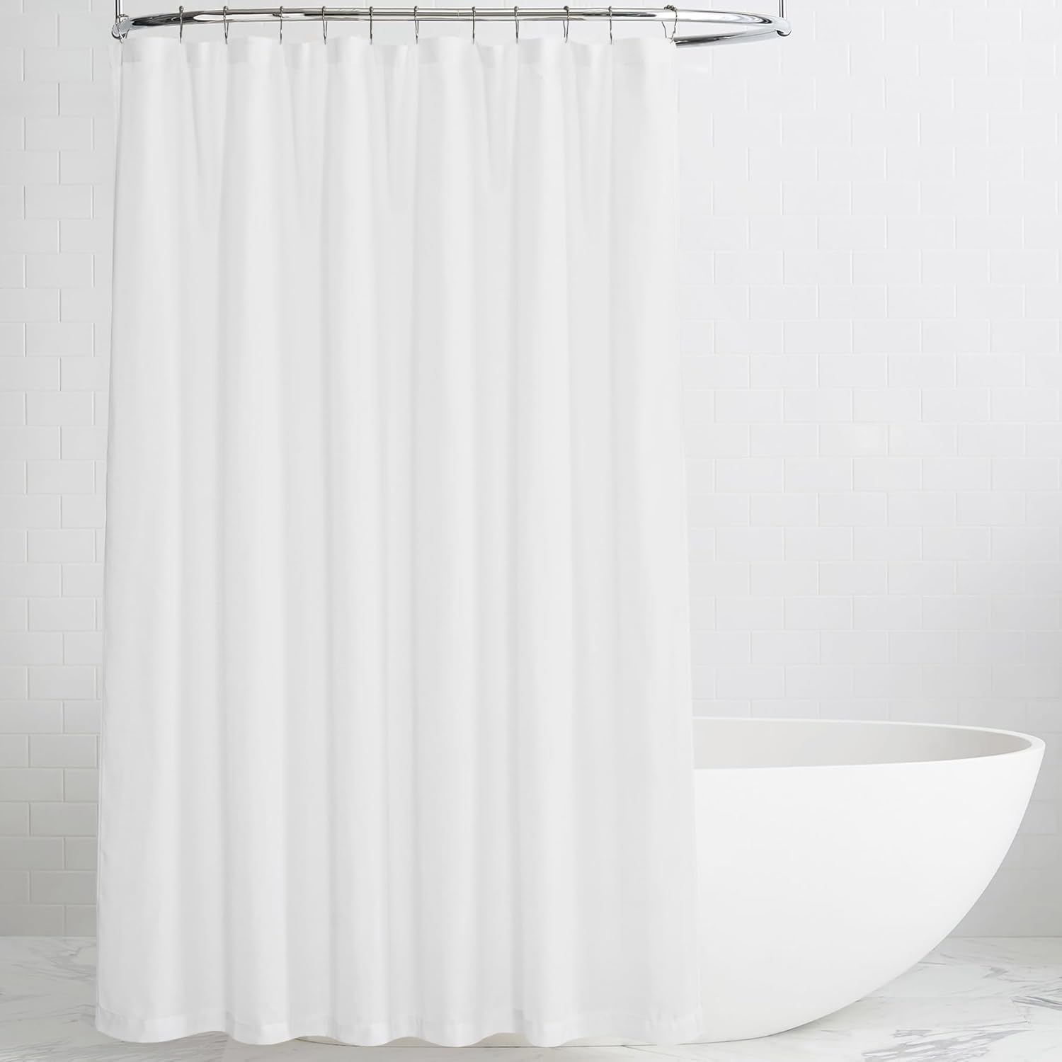 KGORGE White Linen Shower Curtain - Quick Dry, Semi-Sheer Privacy