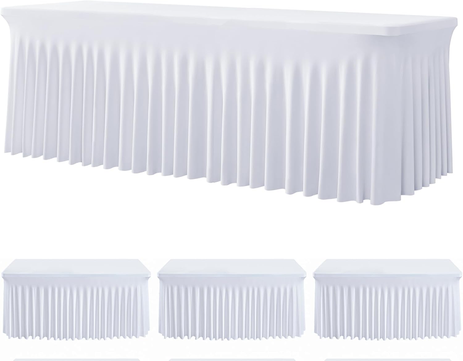 3 Pack White Spandex Table Clothes for 8 Foot Rectangle Tables