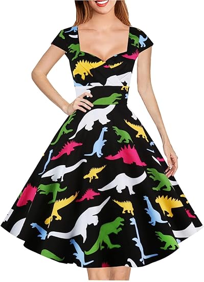 Hanpceirs Women's Cap Sleeve 1950s Retro Vintage Cocktail Dress