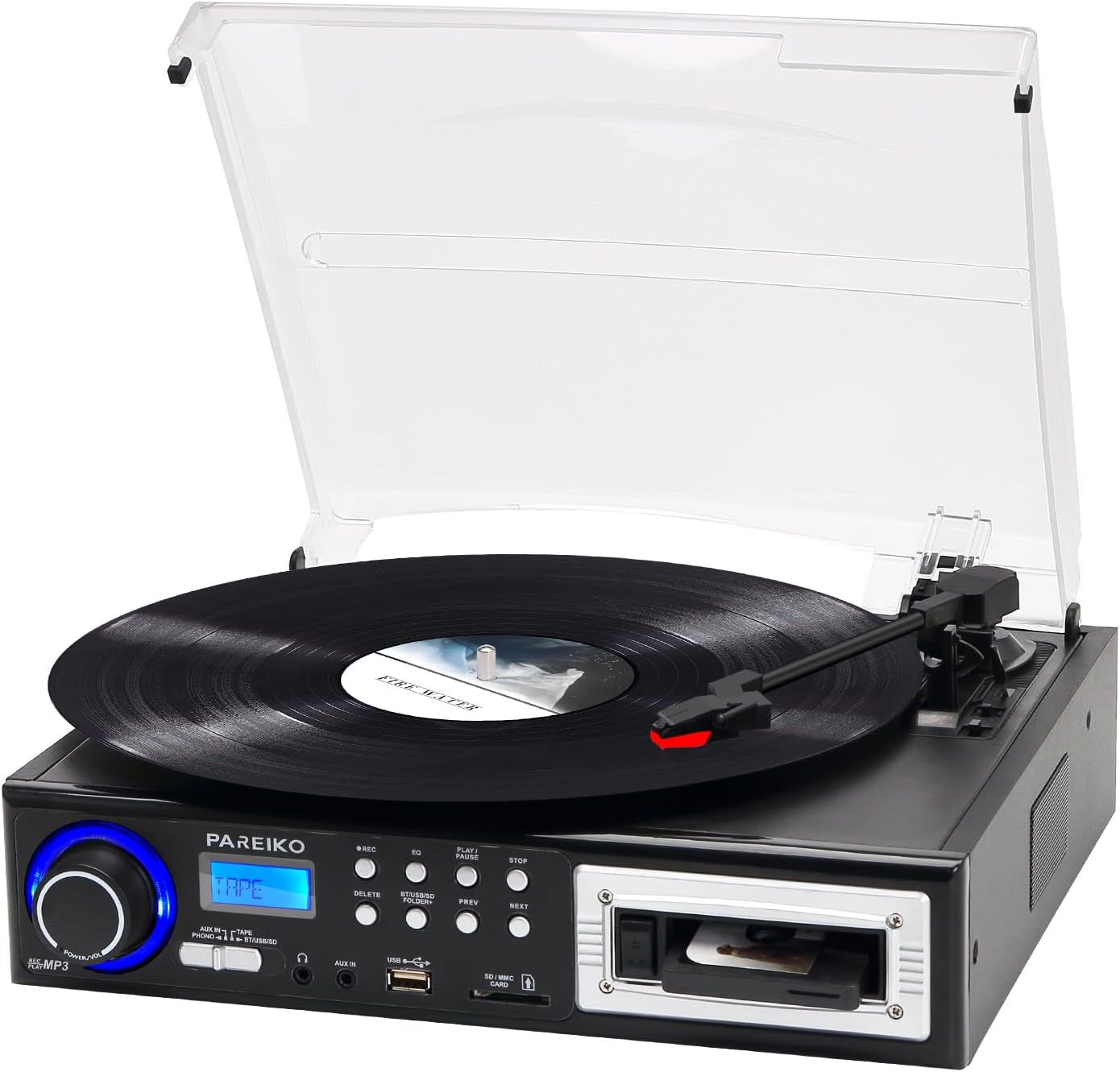 3 Speeds Bluetooth Turntable with Built-in Speakers for Vinyl