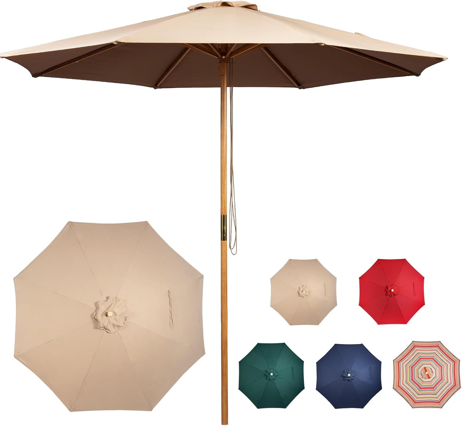 9ft Bamboo Umbrella for Outdoor Patio, Waterproof Market Umbrella