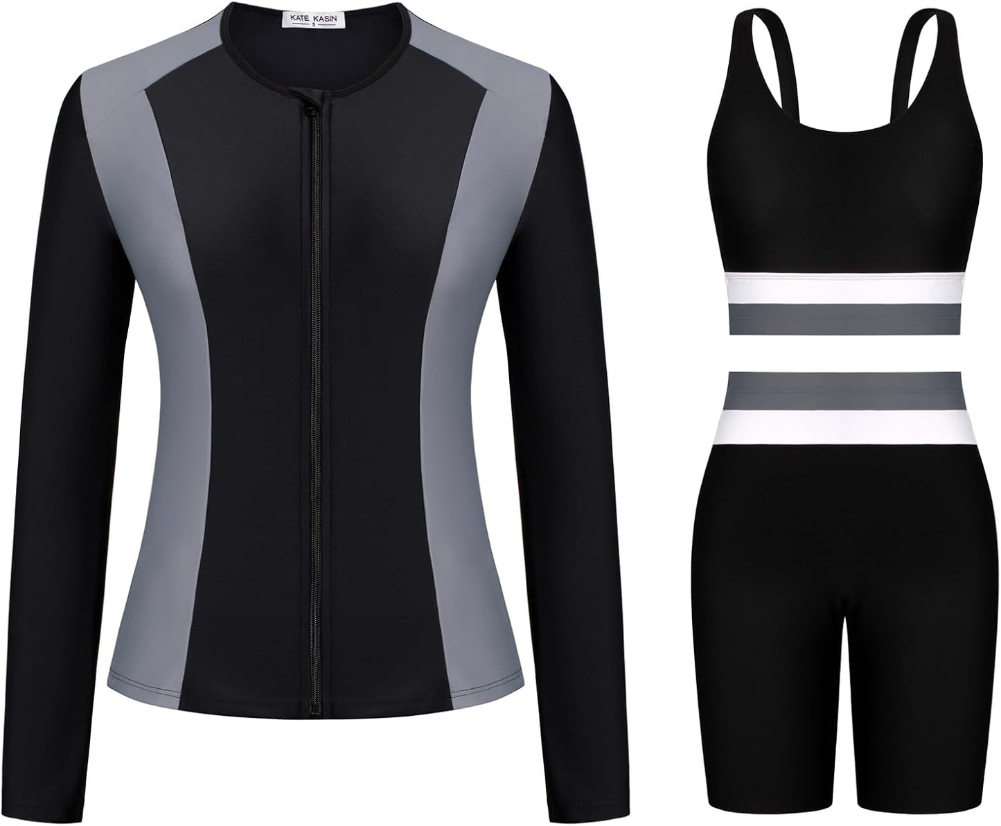 Kate Kasin Women's 3 Piece Rash Guard Swim Set for Active Fun