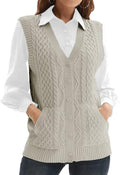 Womens Knit Sweater Vest V Neck Sleeveless Cardigan - Casual Cable