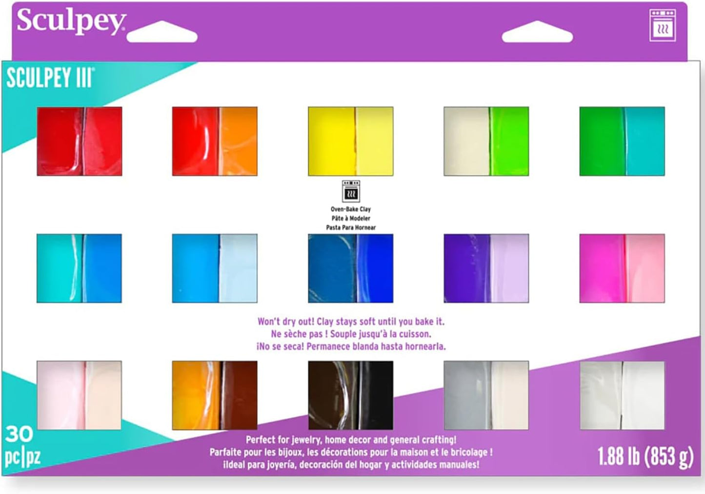 Sculpey III Polymer Clay Sampler Pack - 30 Colors for Crafts