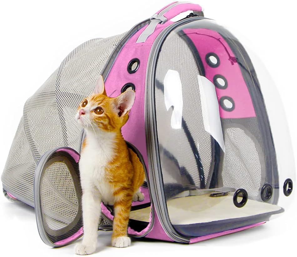 Expandable Pink Cat Backpack Carrier with Bubble Window Design