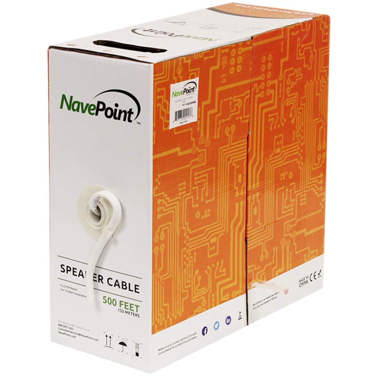 NavePoint 500ft in Wall Audio Speaker Cable Wire CL2 16/2 AWG