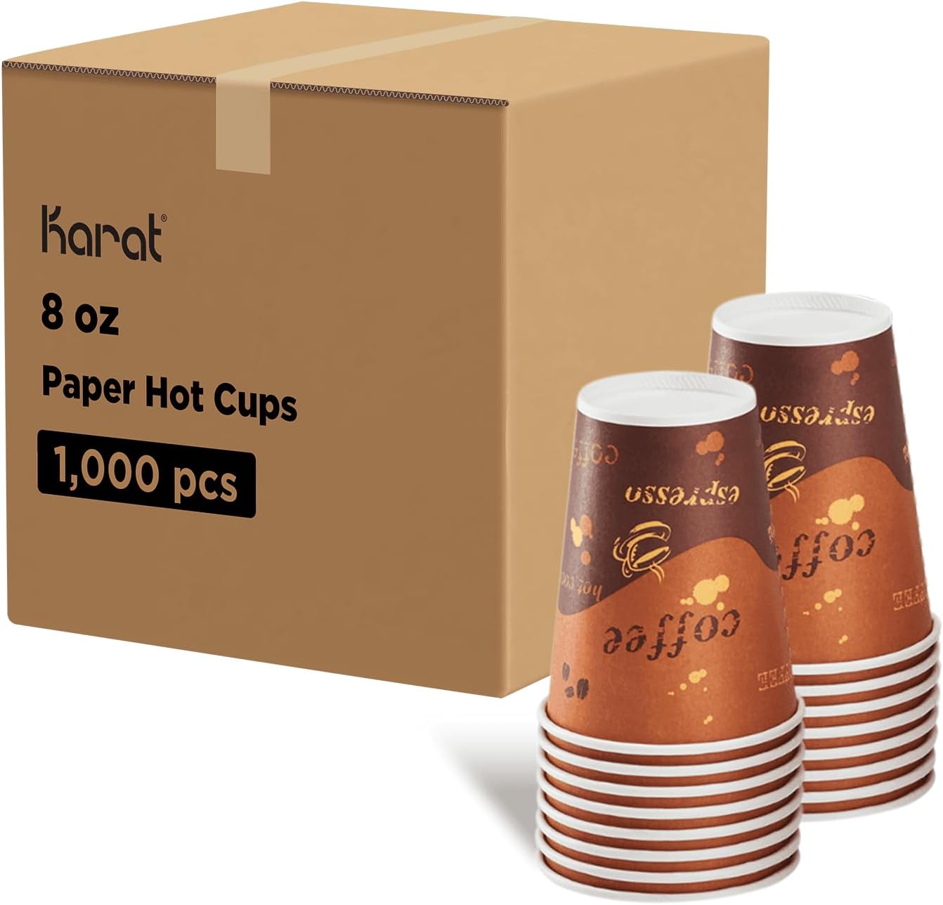 Karat 8oz Paper Hot Coffee Cups - Leak-Resistant & Eco-Friendly