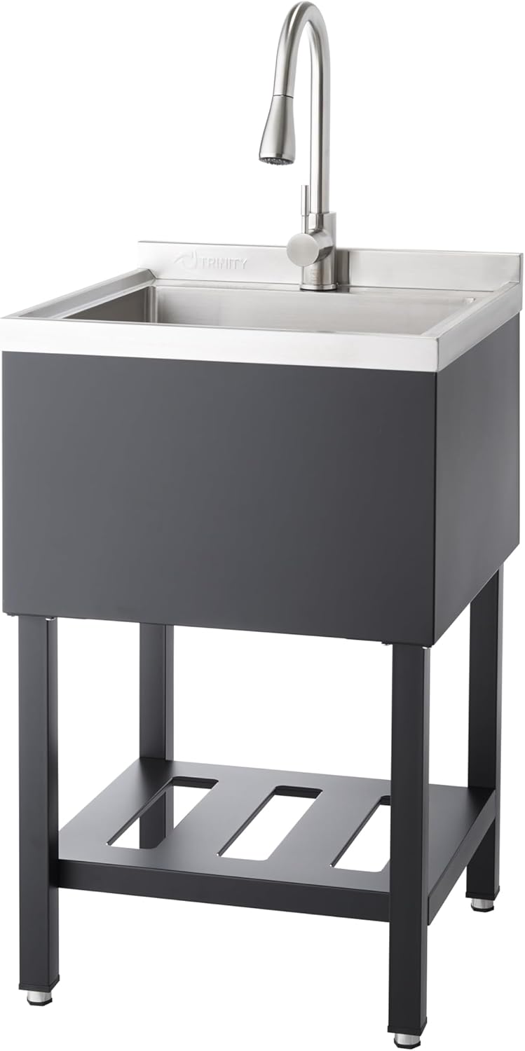 TRINITY Stainless Steel Freestanding Utility Sink for Home & Garage