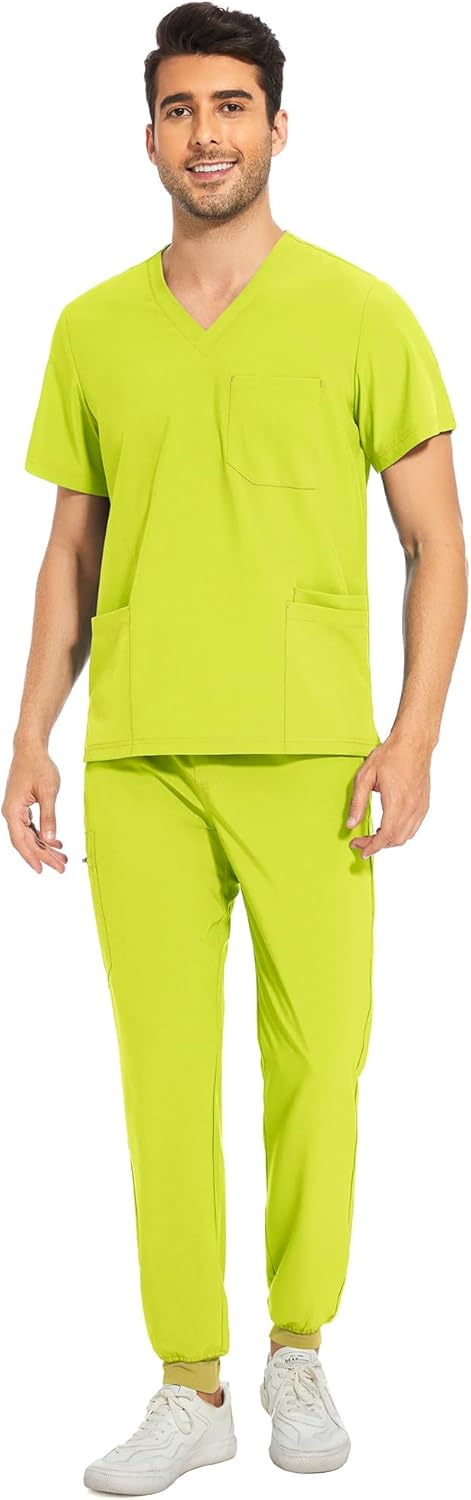 COZYFIT Men Scrubs Set with 8 Pockets and Yoga Waistband