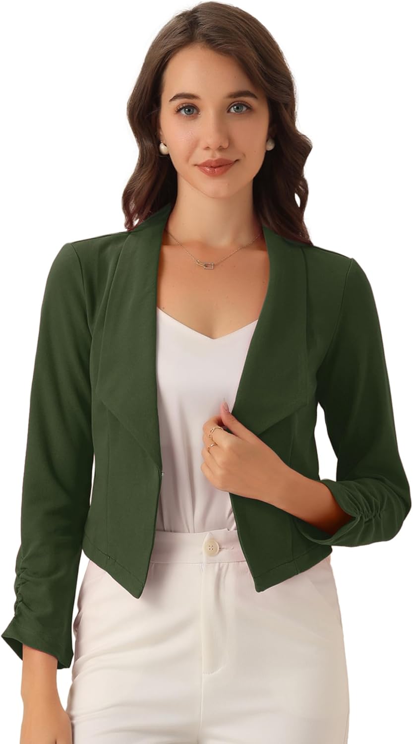 Allegra K Women's Notched Lapel Ruched Sleeve Blazer for Work
