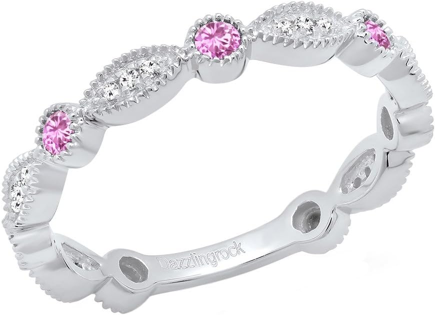 Alternating Round Gemstone and Diamond Stackable Wedding Band