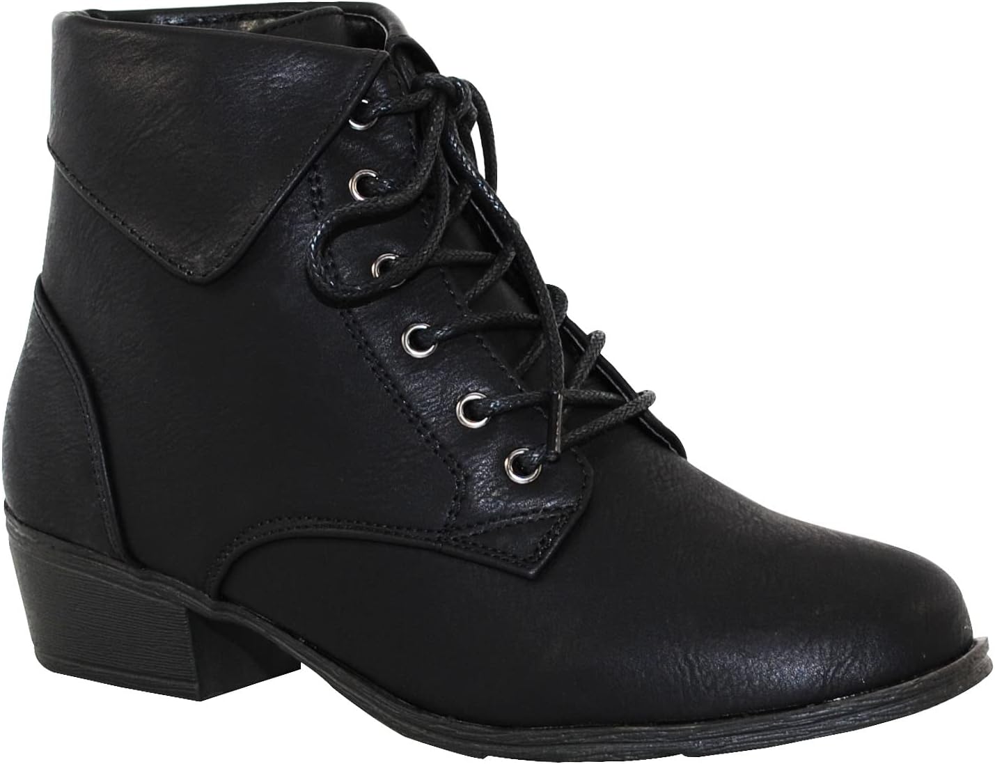 TOP Moda EC89 Women's Foldover Lace Up Low Chunky Heel Booties