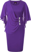 Hanna Nikole Women's Plus Size Chiffon Ruffle Cape Sleeve Midi Dress