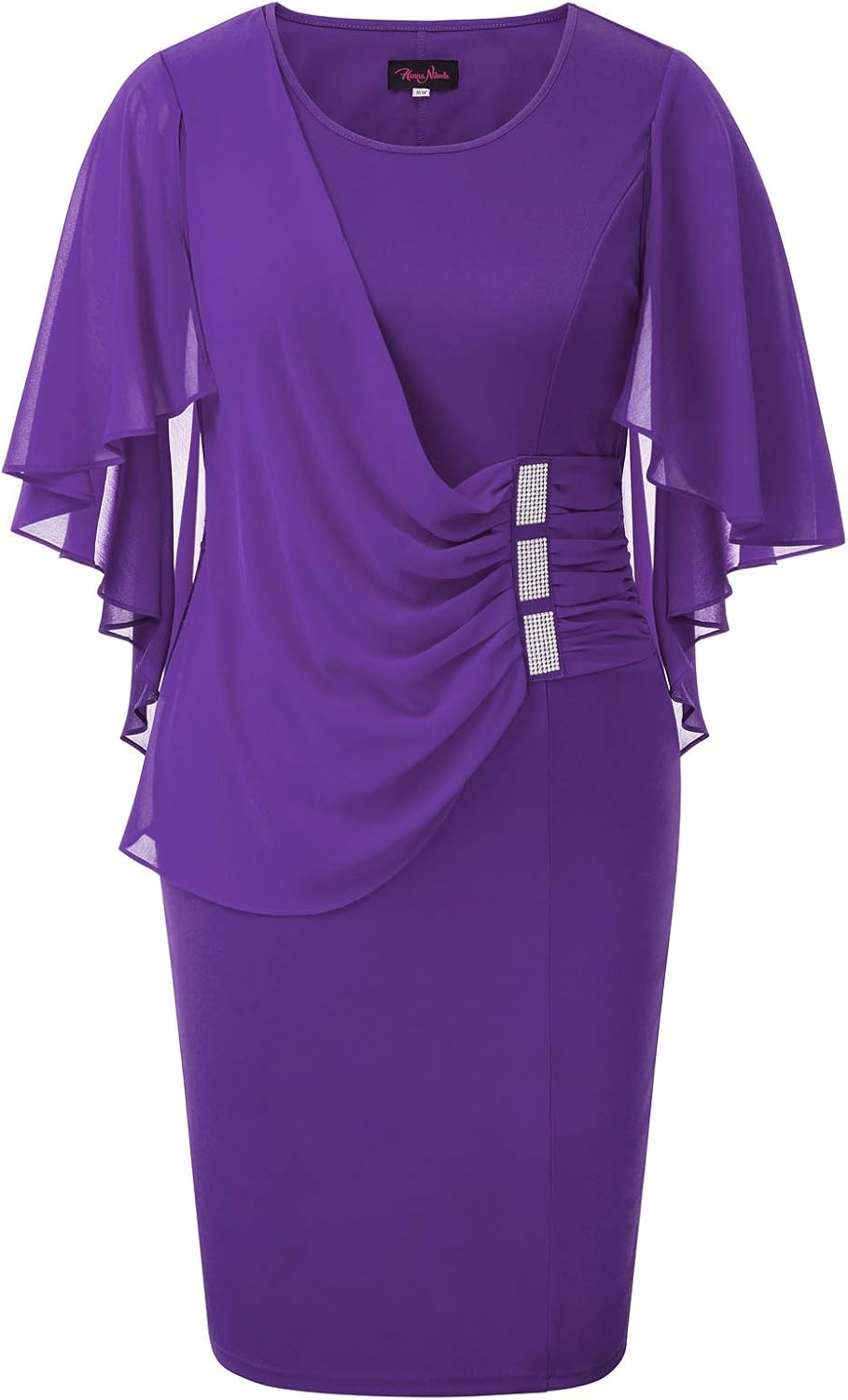 Plus Size Chiffon Ruffle Cape Sleeve Bodycon Pencil Dress