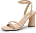 DREAM PAIRS Strappy Round Heels Open Square Toe Ankle Strap - Elegant