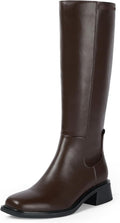 Knee High Boots for Women Faux Leather Stretch Low Heel - Square Toe