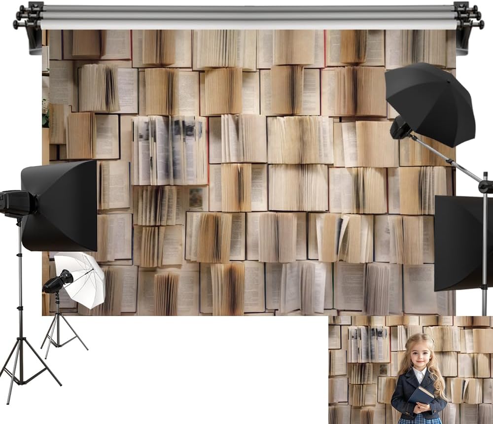 Vintage Bookshelf Backdrop for Book Reading Photography Props