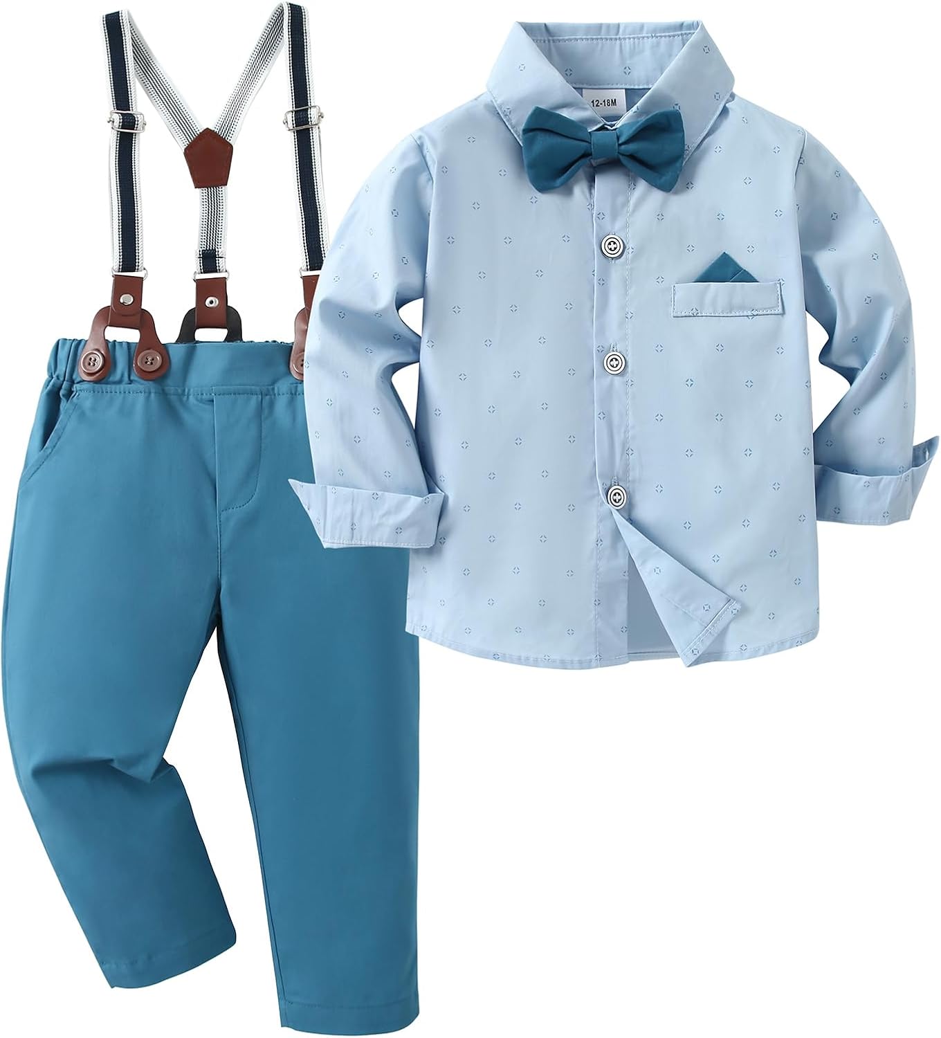 Toddler Boy Outfit with Bowtie and Suspender Pants for Weddings