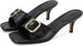 Black Kitten Heel Sandals Stiletto Low Heels Slip On Slides Mule