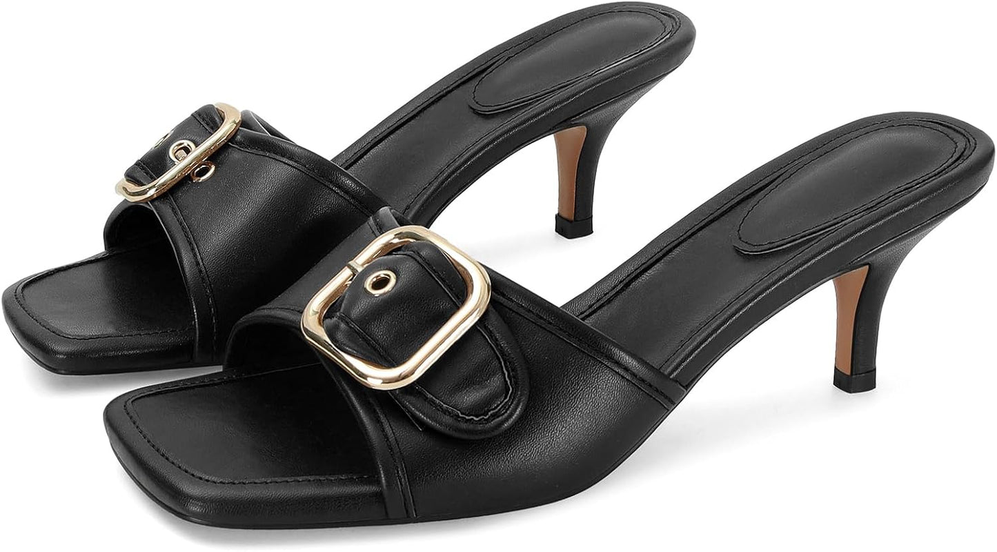 Dsevht Black Kitten Heel Sandals for Effortless Style and Comfort