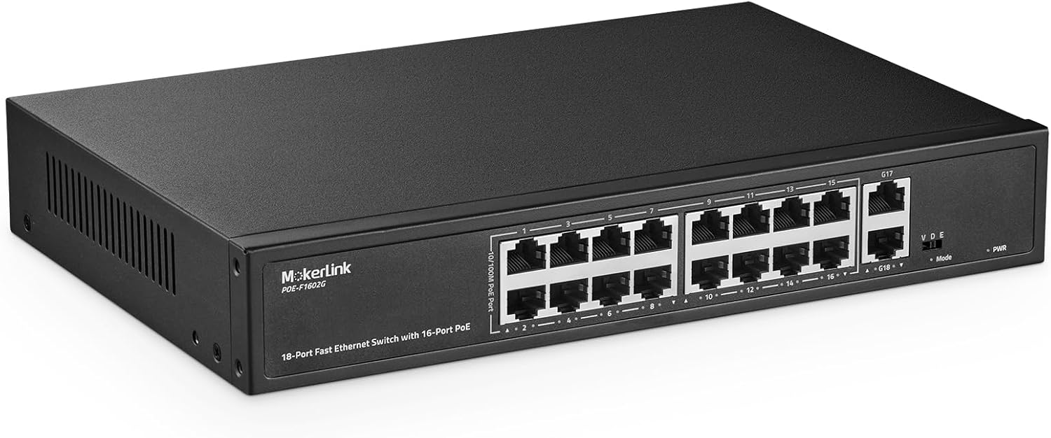 MokerLink 16 Port PoE Switch with Gigabit Uplink for Networking