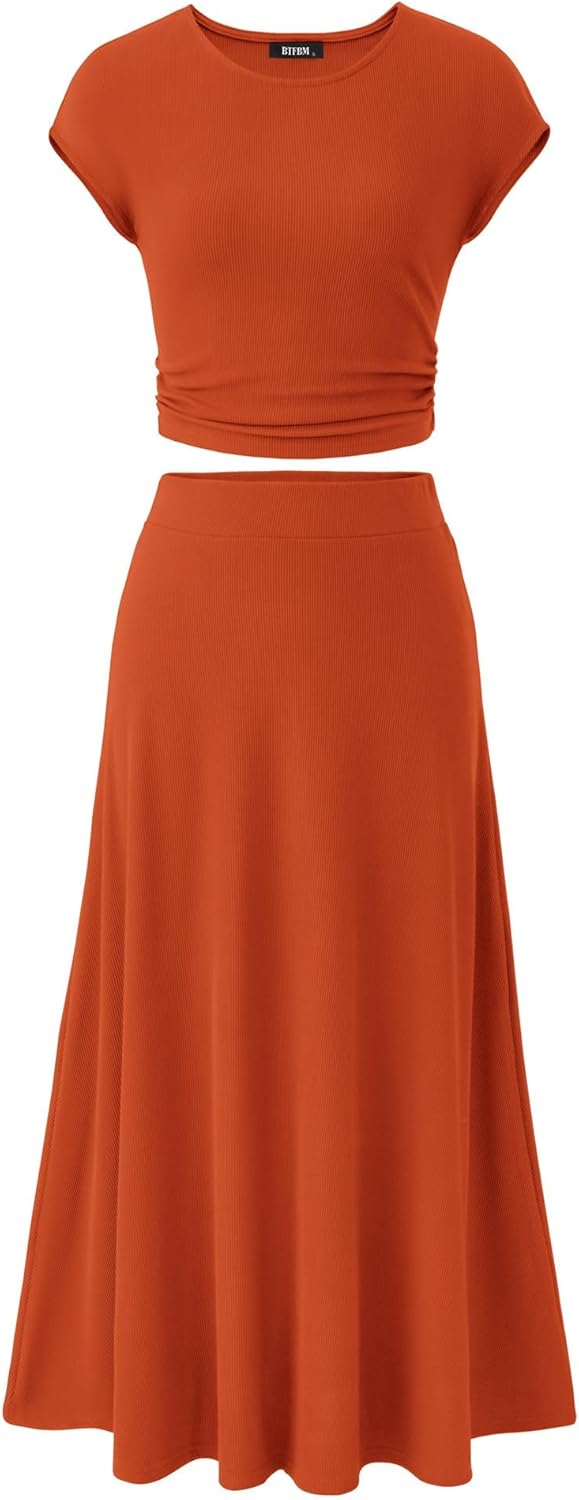 BTFBM Women Two Piece Skirt Set for Casual Summer Outfits