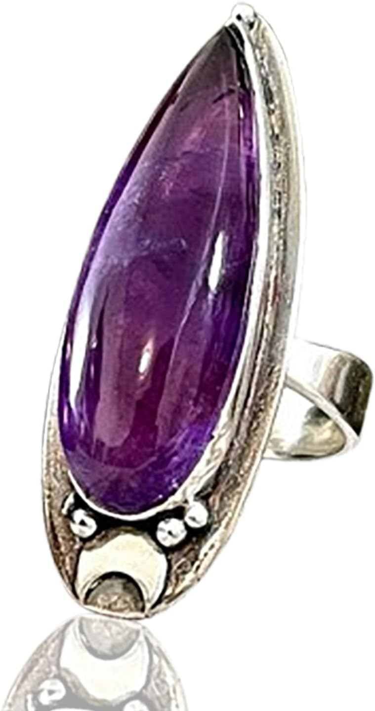 Sterling Silver Pear Amethyst Gemstone Ring for Women Gift
