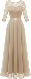 BeryLove Women Long Sleeve Formal Party Dress Lace Wedding Guest Maxi