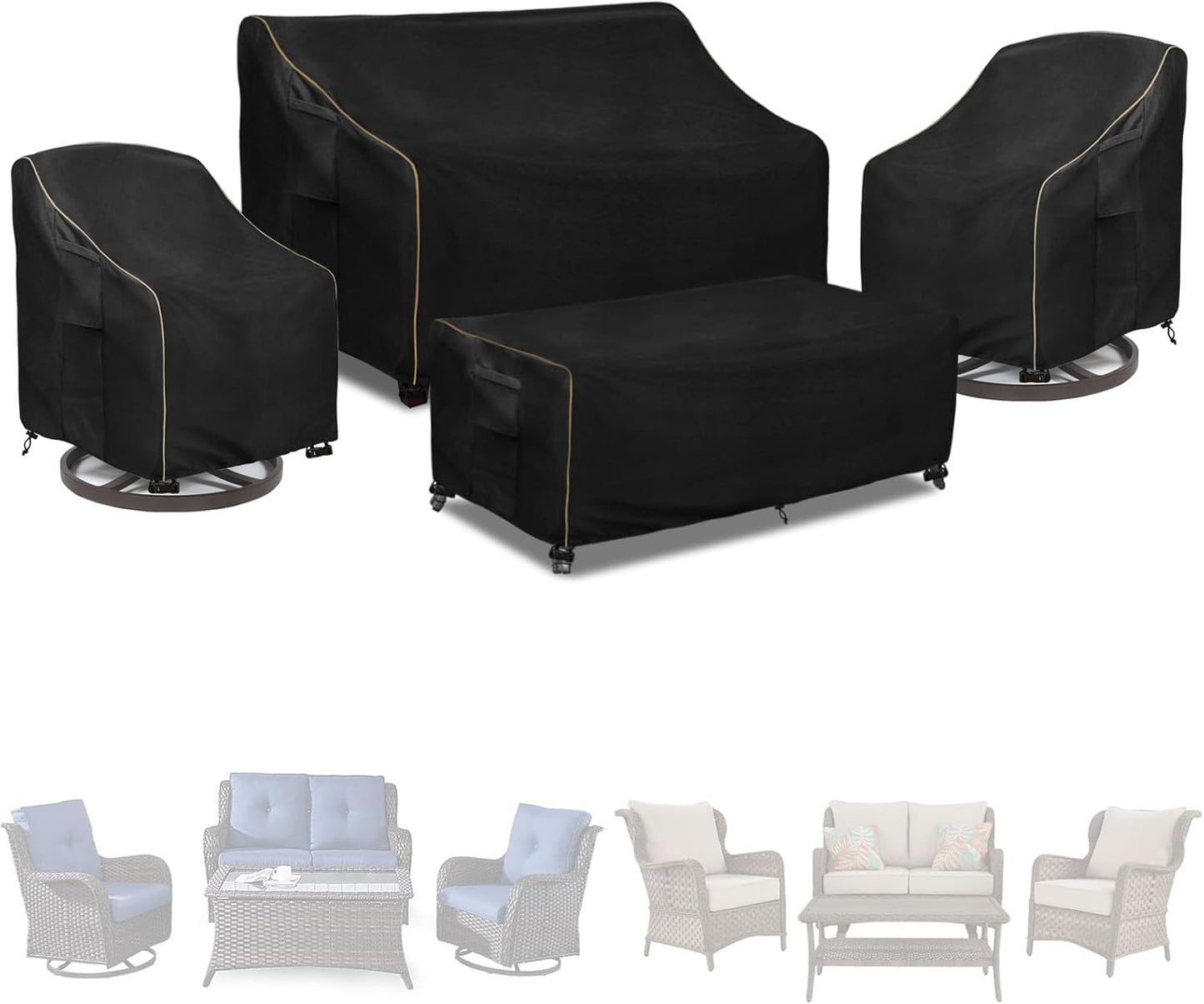 Patio Furniture Covers 4 Piece Set for Loveseat and Chairs