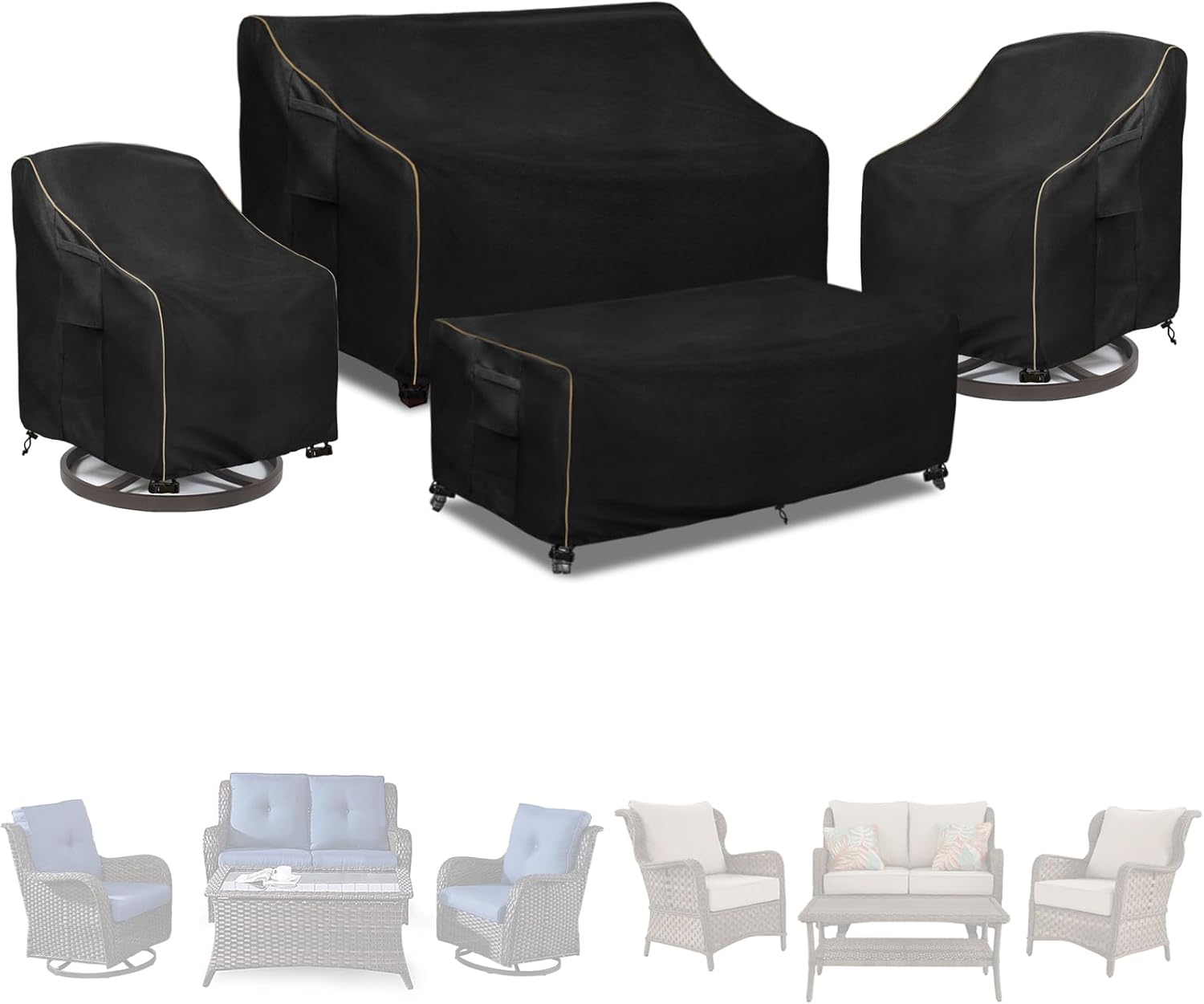 Patio Furniture Covers 4 Piece Set for Loveseat and Chairs