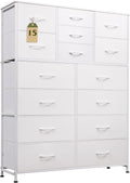 Tall White Dresser with 15 Deep Fabric Drawers - Space-Saving Storage